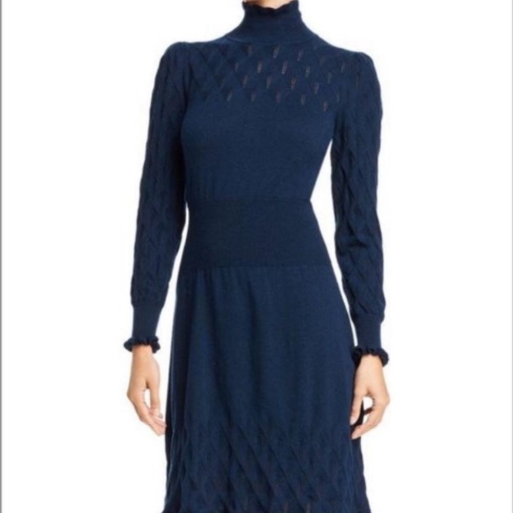 Last Chance REBECCA TAYLOR Pointelle Midi Dress Navy Size S